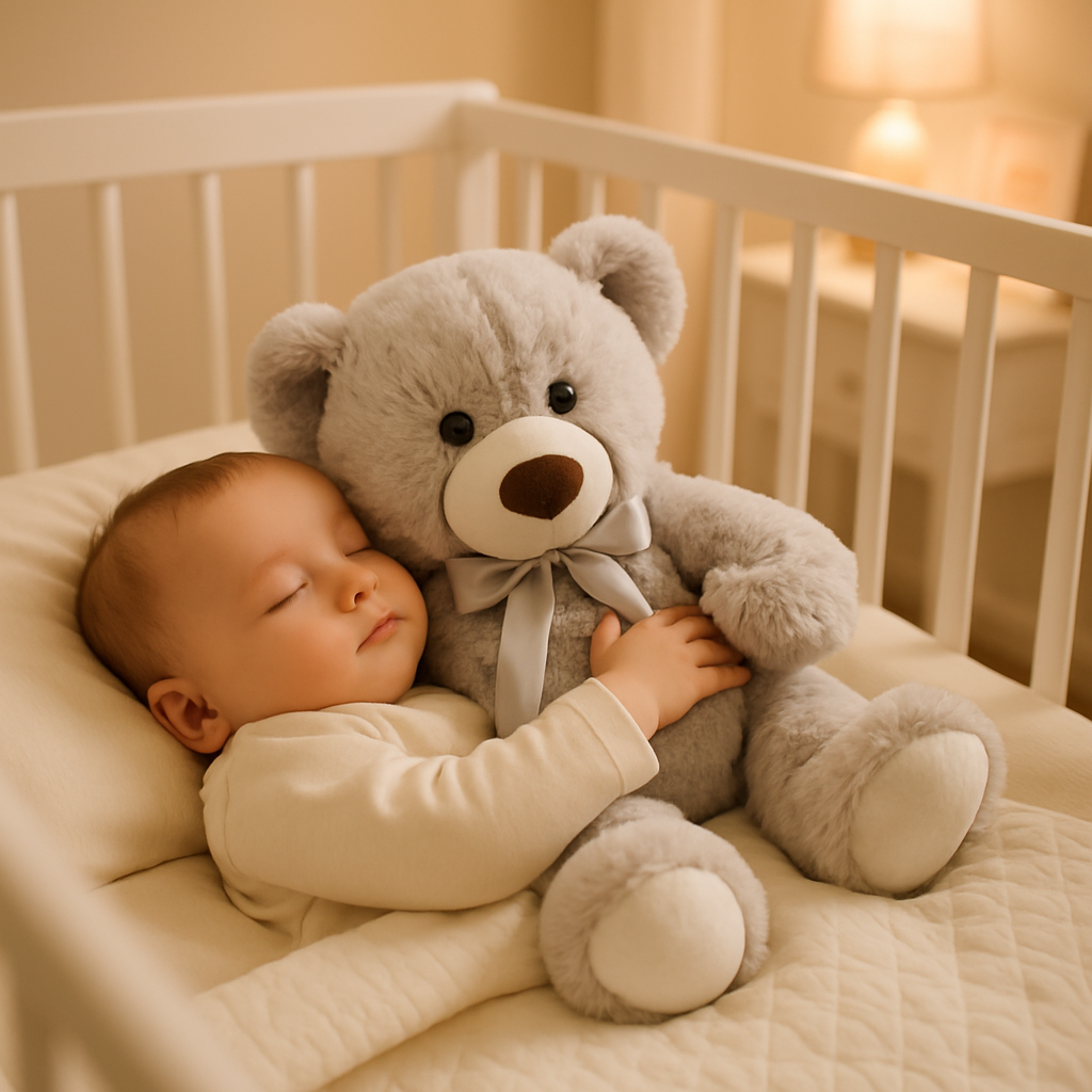 bebe dort avec ours en peluche